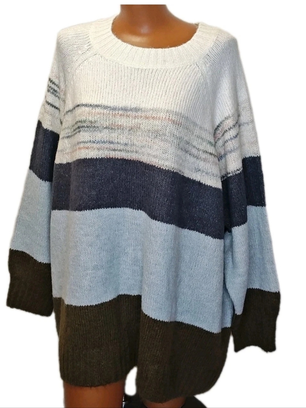 Old Navy Wool Blend Raglan Sweater Woman Plus Sz 4X Blue Nautical Striped Nwot